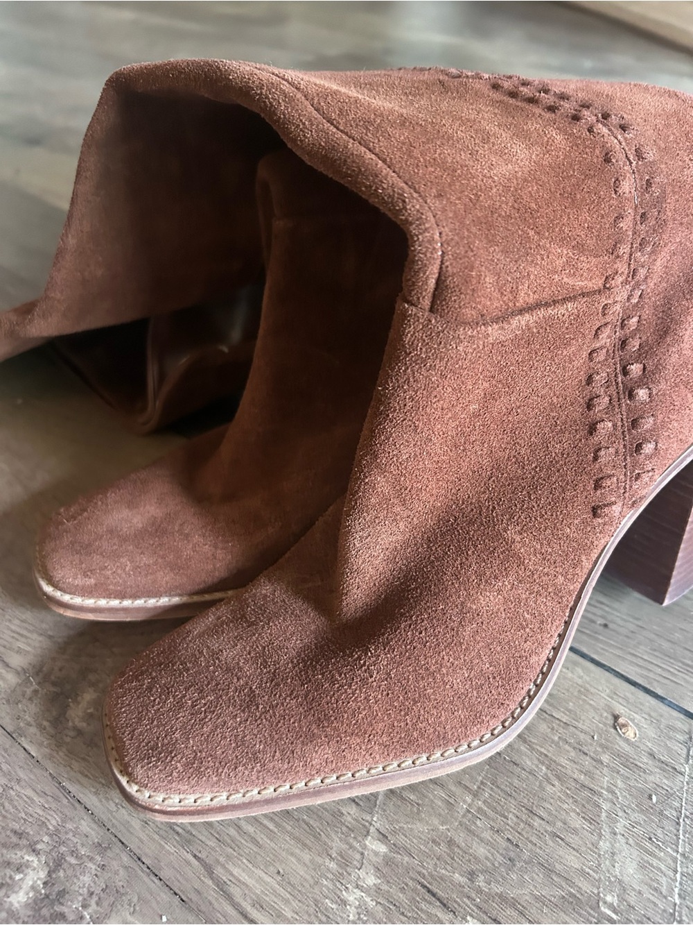 Vince Camuto Chestnut/Chocolate Suede Block-Heel Knee Boot - Picture 2 of 10